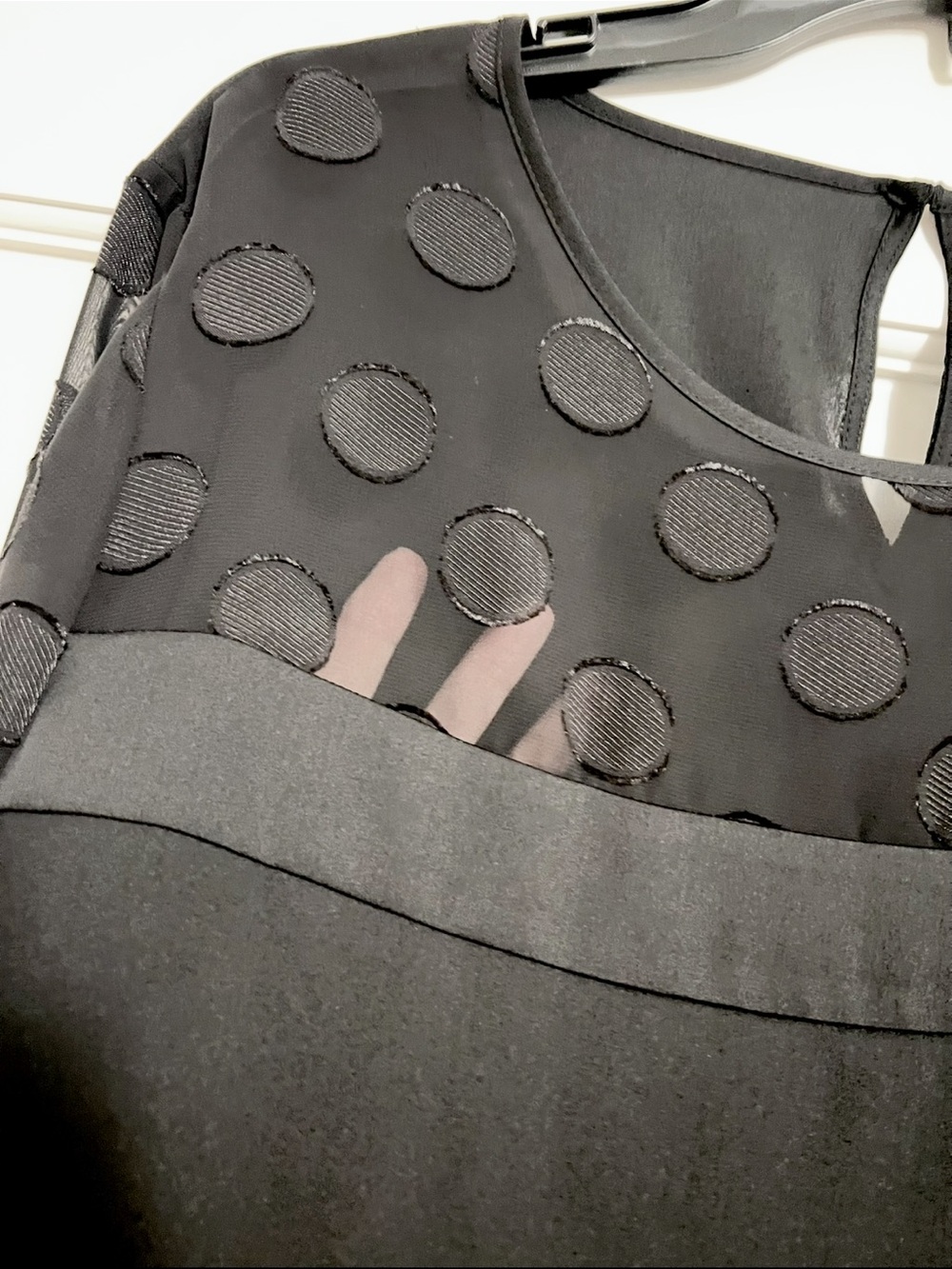 Calvin Klein Black Polka Dot Sheer Sleeve Blouse - Picture 7 of 9